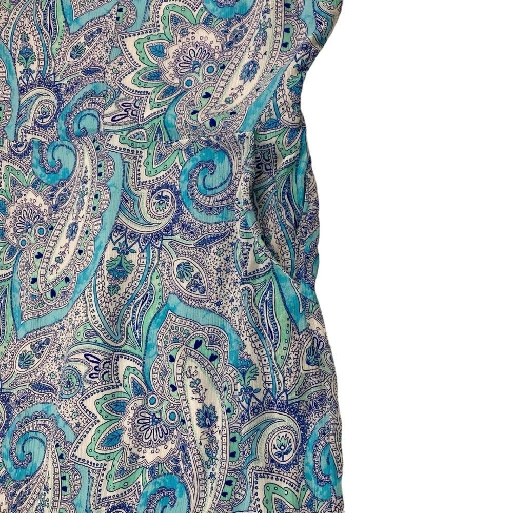 Cynthia Rowley Paisley Ruffle Hem Dress Womens Size 12 Blue Pockets Festive Boho - Picture 4 of 11